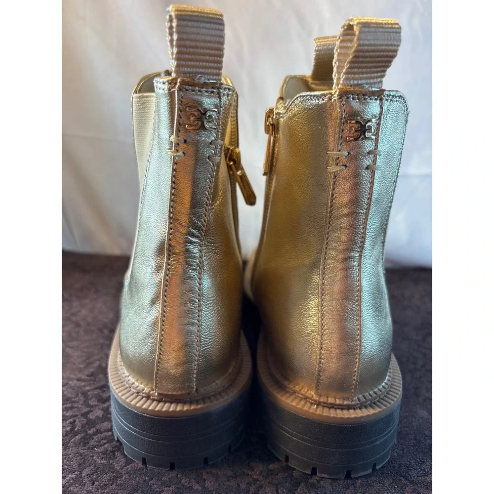 Sam Edelman Kids Metallic Gold Chelsea Boots Lug‎ Sole Zipper Size 4